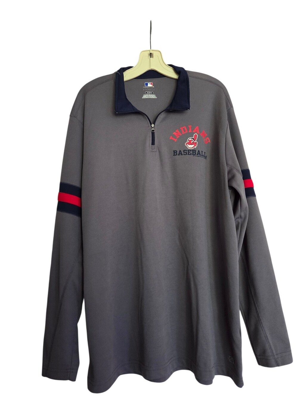 MLB Cleveland Indians 1/4 Zip Gray Shirt Chief Wahoo Logo Baseball Sport Size XL